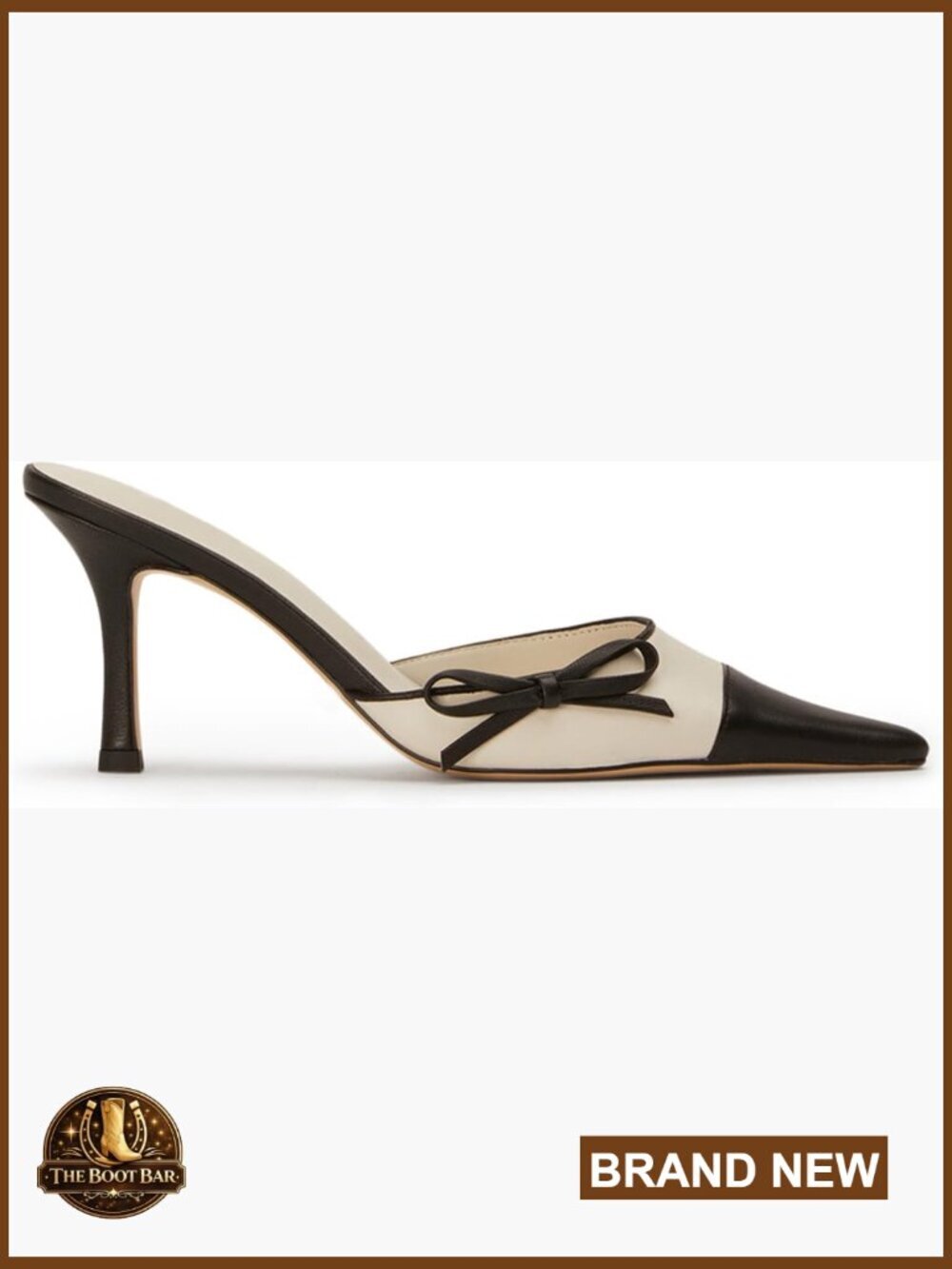 Women's Kitten Heel Bow Mules Pointed Toe Slip On Pumps Two Tone Backless Dress